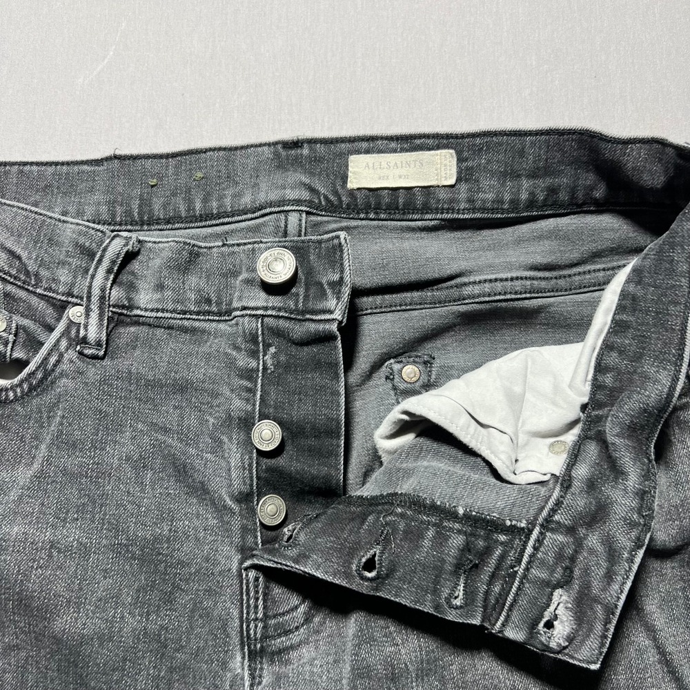 AllSaints Mens Chacoal Gray Denim Distressed Mid Rise Denim Skinny Jeans Size 32 - Picture 9 of 15
